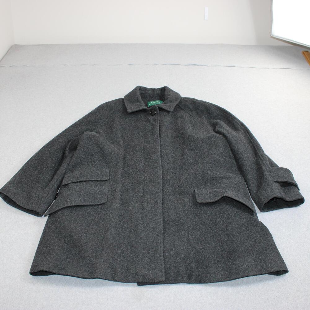 Vintage Lauren Ralph Coat Women 10 Gray Wool Overcoat Button Lined USA Heritage